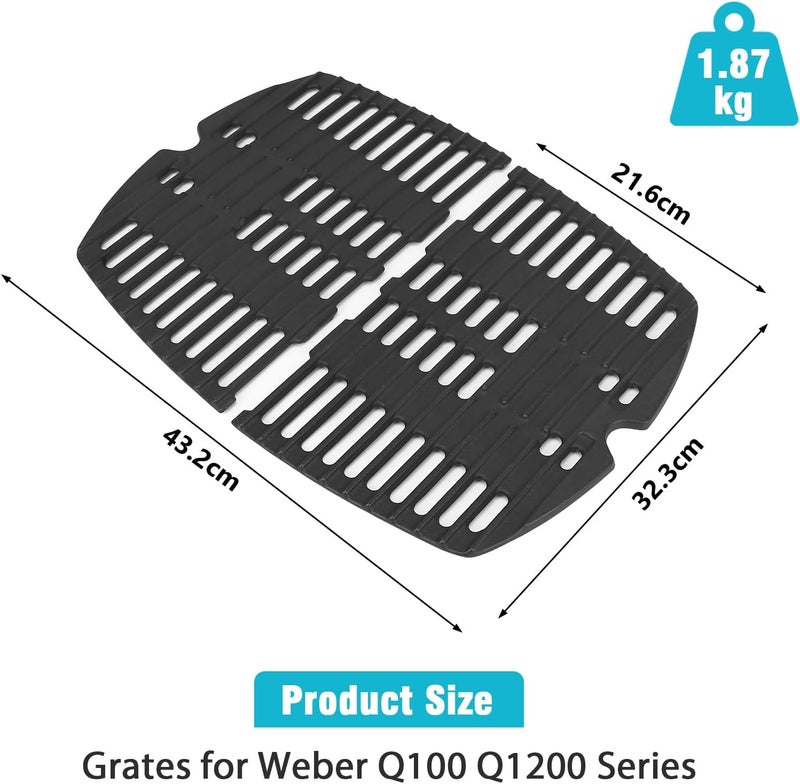 GRISUN 2 x Cast Iron Cooking Grate 12.75" x 8.5" (7644) for Weber Q100, Q120, Q1000, Q1200, Q1400 Gas Grills, Replacement Parts & Accessories - Image 2