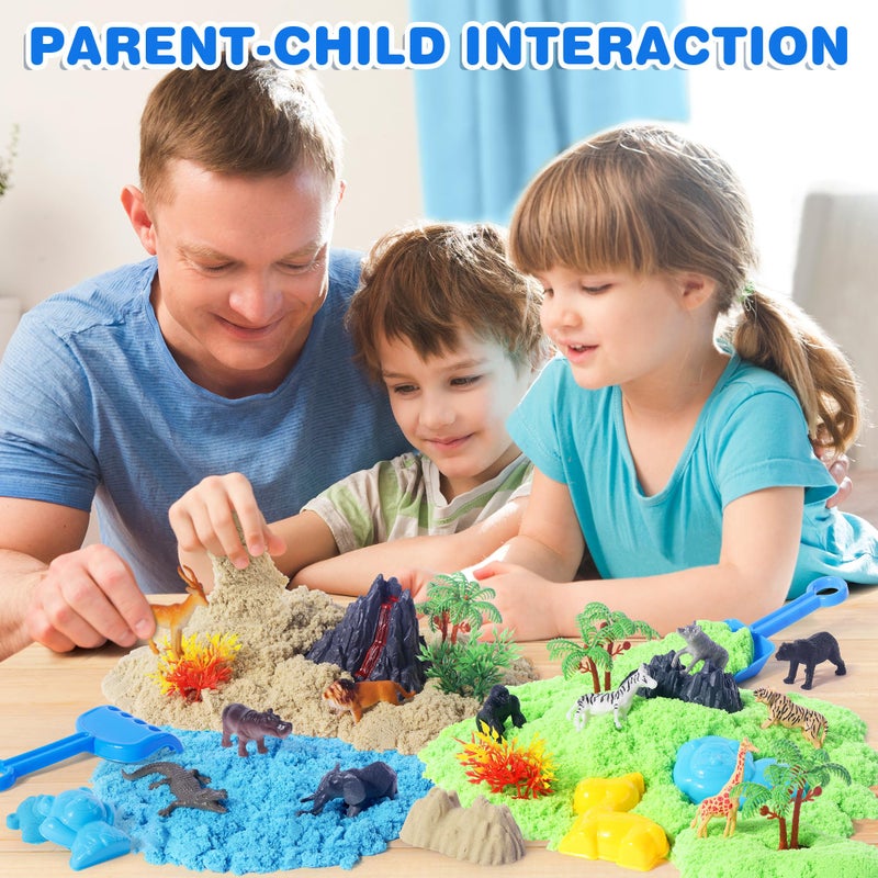 Billeeit Animal Sensory Bin Sand Toy, Play Sand Kit w/lid and 2.2lbs Moldable Sensory Sand, Molds, Tools, Map Set 35pcs Total, Fun Easter Gifts for Kids 3+ - Image 3