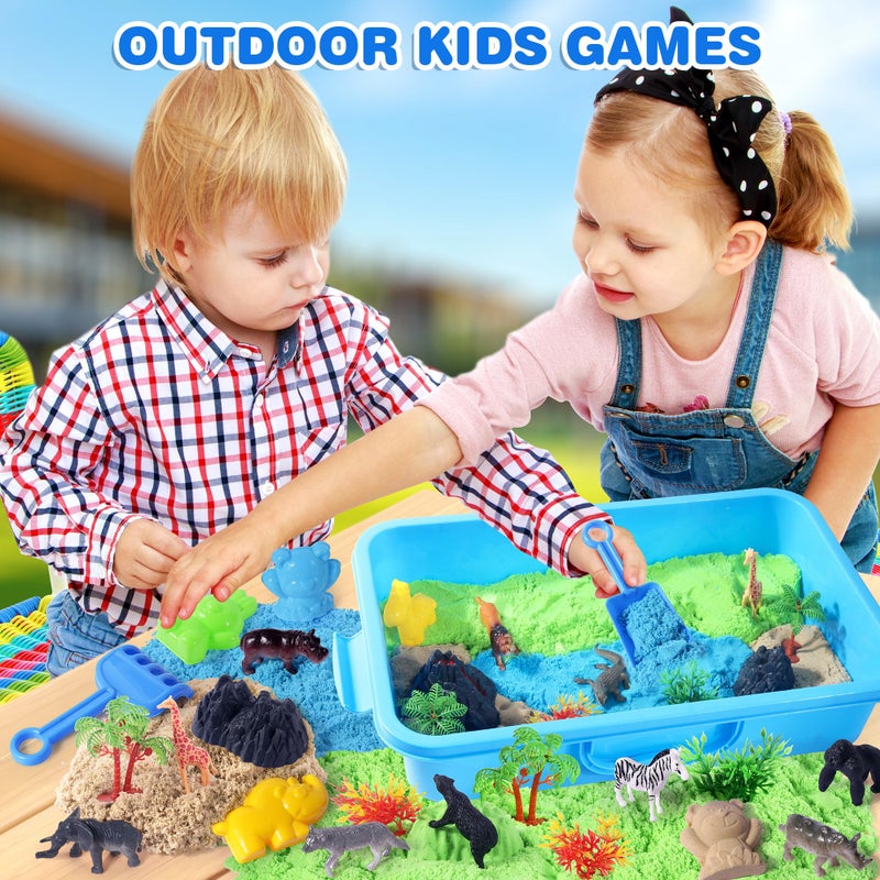 Billeeit Animal Sensory Bin Sand Toy, Play Sand Kit w/lid and 2.2lbs Moldable Sensory Sand, Molds, Tools, Map Set 35pcs Total, Fun Easter Gifts for Kids 3+ - Image 4
