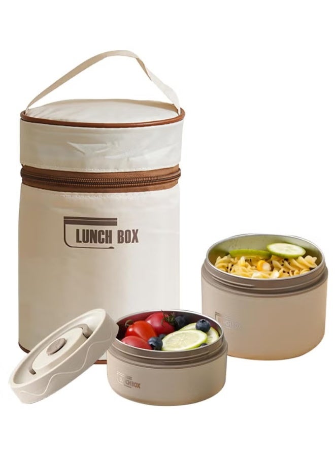 2-Tier Stainless Steel Thermal Lunch Box Set (Beige, 420ml + 550ml, with Insulated Bag) – Leakproof Stackable Bento Box, Portable Food Container for Adults & Kids – Keeps Food Hot & Fresh for Hours - Image 3