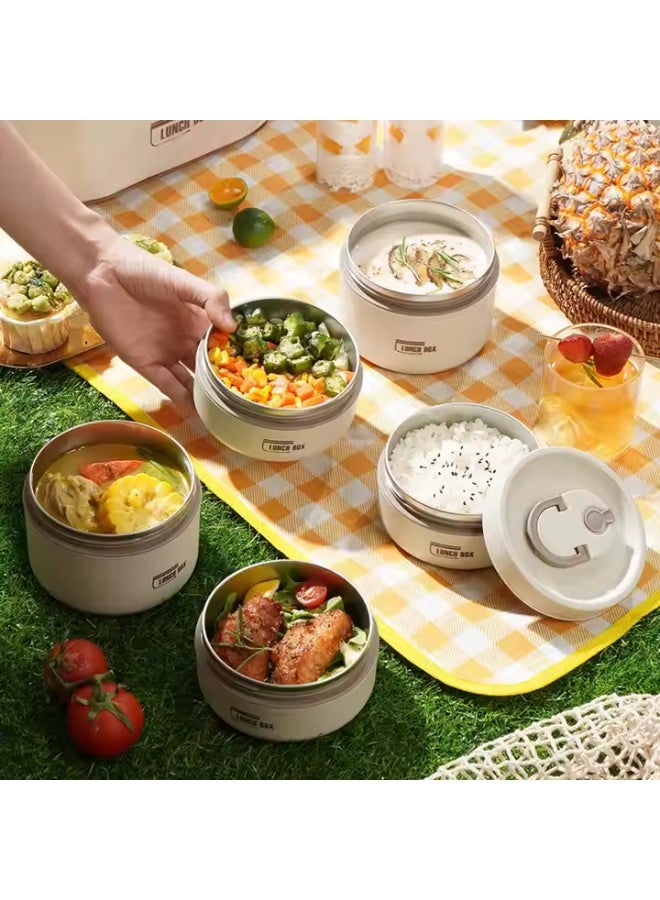 2-Tier Stainless Steel Thermal Lunch Box Set (Beige, 420ml + 550ml, with Insulated Bag) – Leakproof Stackable Bento Box, Portable Food Container for Adults & Kids – Keeps Food Hot & Fresh for Hours - Image 5