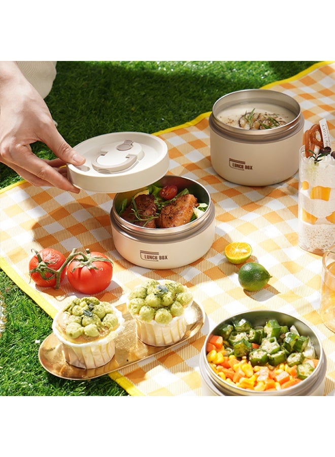2-Tier Stainless Steel Thermal Lunch Box Set (Beige, 420ml + 550ml, with Insulated Bag) – Leakproof Stackable Bento Box, Portable Food Container for Adults & Kids – Keeps Food Hot & Fresh for Hours - Image 4