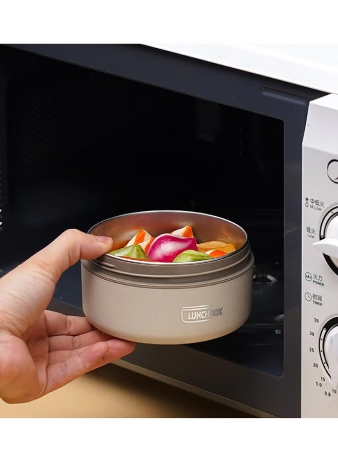 2-Tier Stainless Steel Thermal Lunch Box Set (Beige, 420ml + 550ml, with Insulated Bag) – Leakproof Stackable Bento Box, Portable Food Container for Adults & Kids – Keeps Food Hot & Fresh for Hours - Image 2