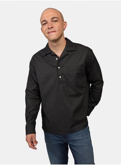 American Eagle Long-Sleeve Linen-Blend Popover Shirt  - Image 1