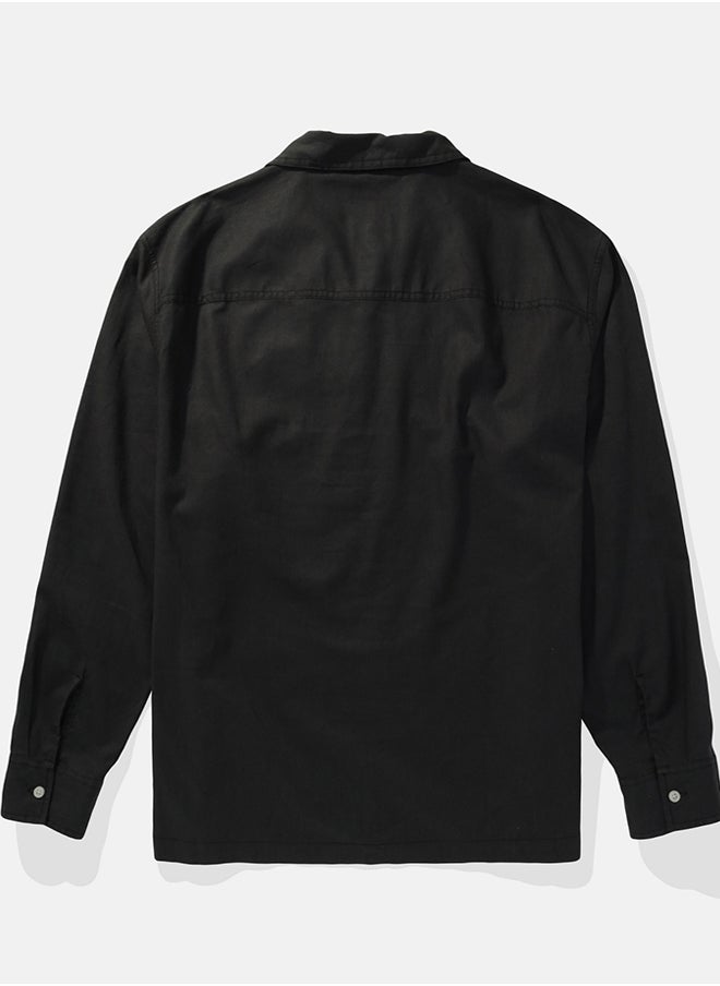 American Eagle - Long-Sleeve Linen-Blend Popover Shirt - Image 1