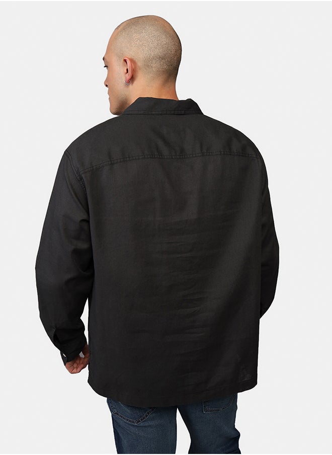 American Eagle - Long-Sleeve Linen-Blend Popover Shirt - Image 1