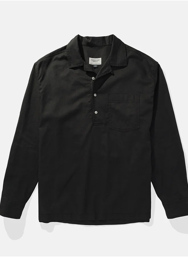 امريكان ايجل Long-Sleeve Linen-Blend Popover Shirt