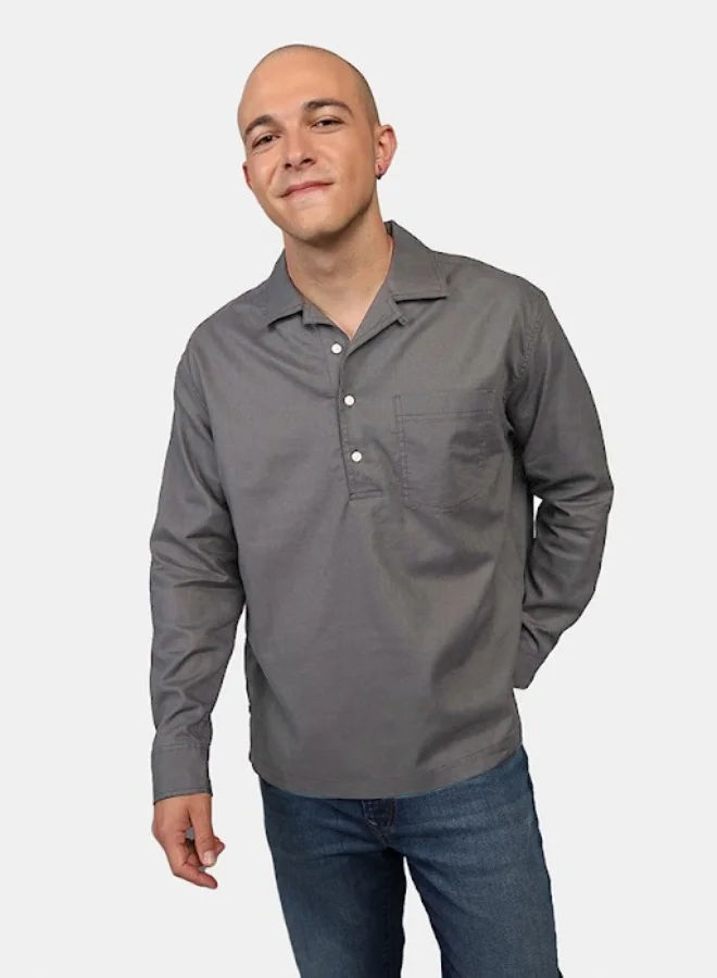 American Eagle Long-Sleeve Linen-Blend Popover Shirt