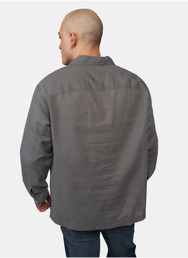 American Eagle Long-Sleeve Linen-Blend Popover Shirt  - Image 5