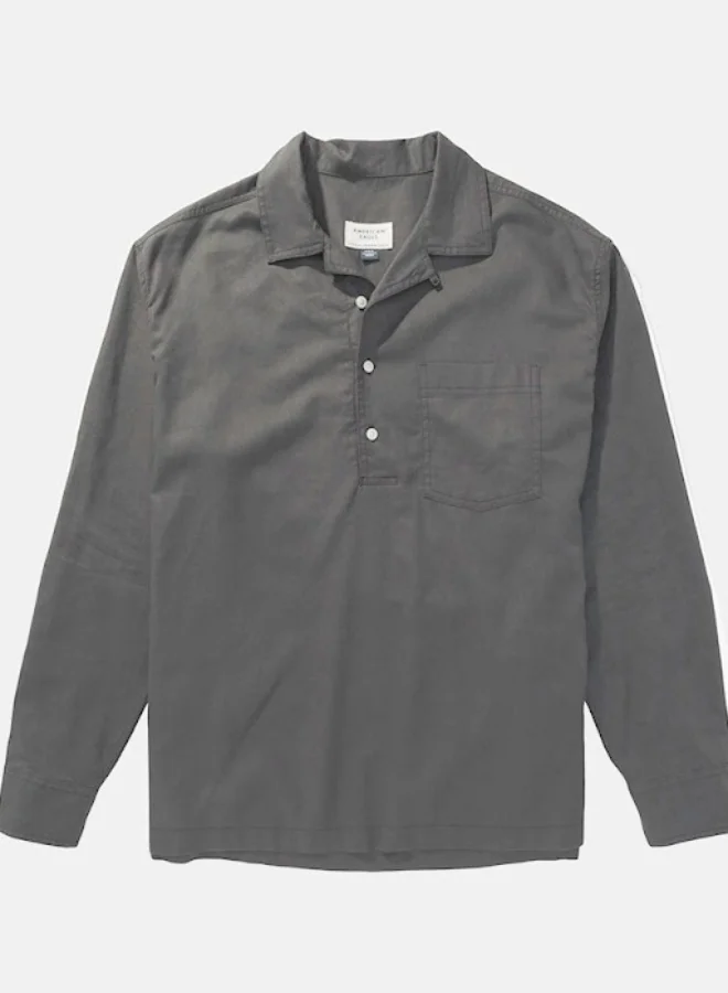 American Eagle Long-Sleeve Linen-Blend Popover Shirt