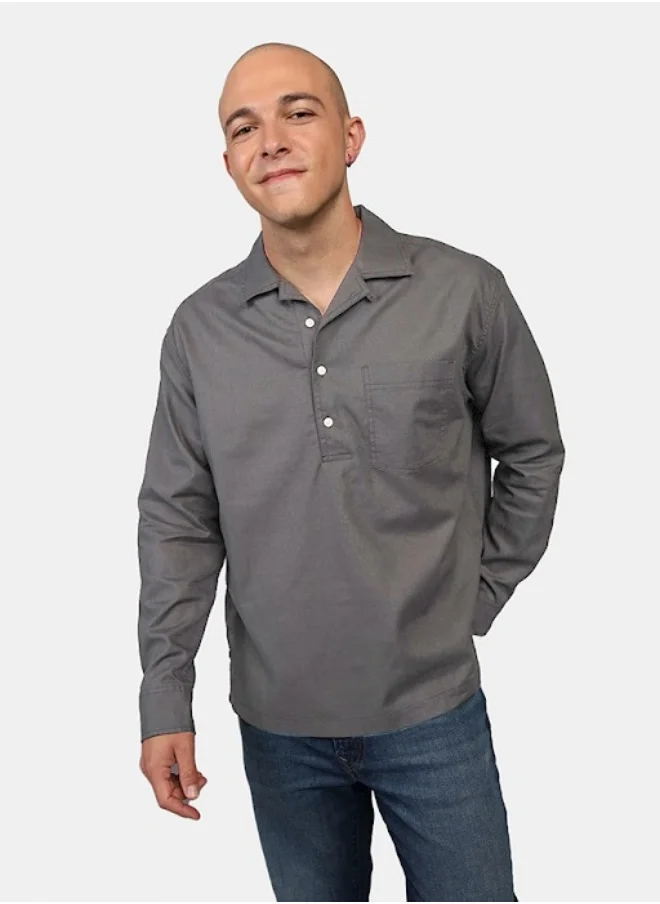 امريكان ايجل Long-Sleeve Linen-Blend Popover Shirt