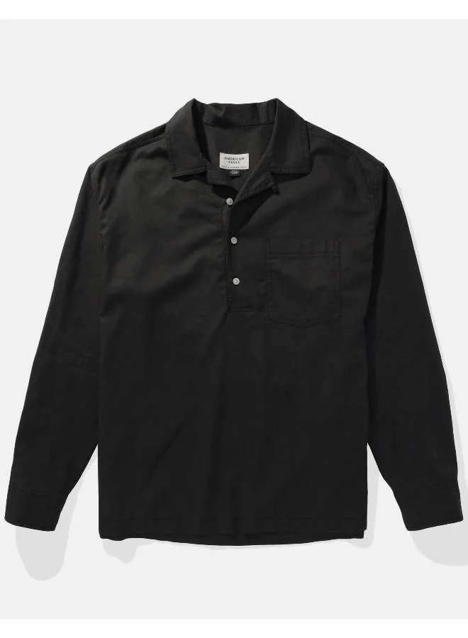 American Eagle Long-Sleeve Linen-Blend Popover Shirt