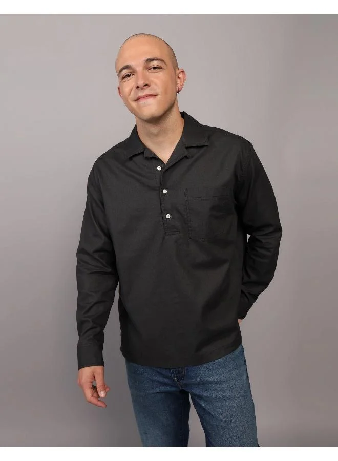 امريكان ايجل Long-Sleeve Linen-Blend Popover Shirt