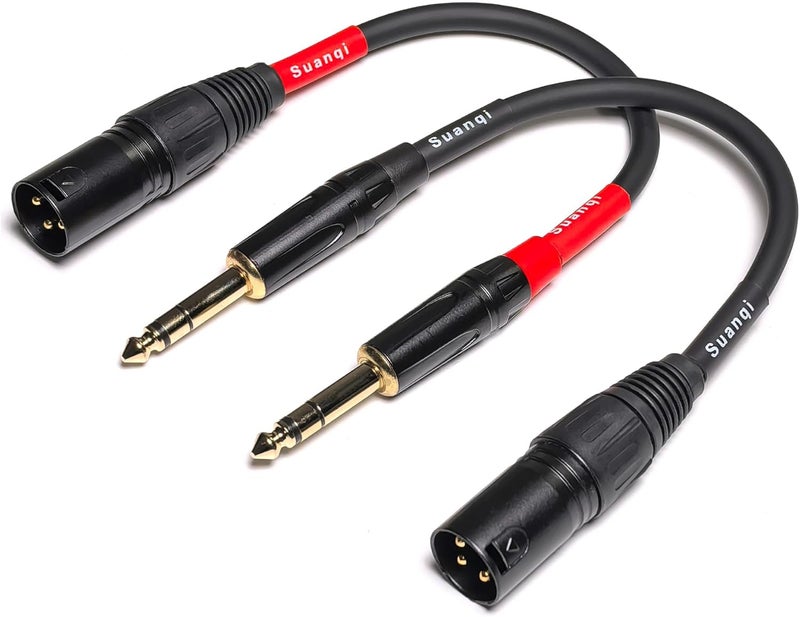كابل توصيل متوازن 1/4 بوصة TRS إلى ذكر XLR 6.35 مم، كابل ميكروفون من ربع بوصة إلى 3 دبابيس XLR، عبوة من قطعتين بطول 8 بوصات - Image 1