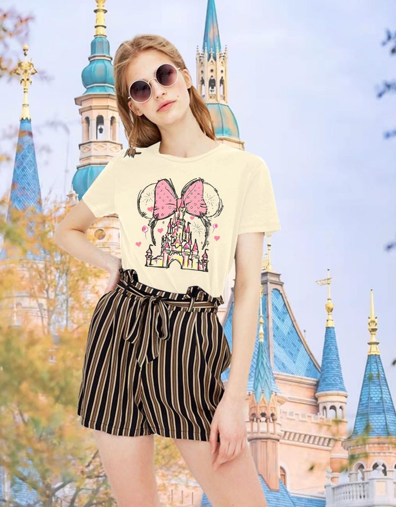 TAOHONG Women Magic Kingdom Shirt Castle Graphic Shirts Casual Family Vacation Holiday T Shirt Cute Short Sleeve Tee Top Apricot - Image 3