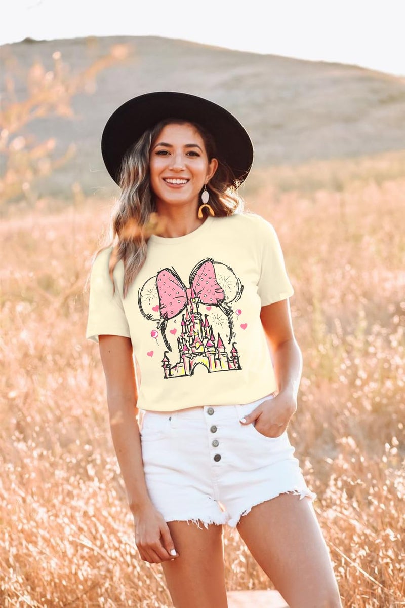 TAOHONG Women Magic Kingdom Shirt Castle Graphic Shirts Casual Family Vacation Holiday T Shirt Cute Short Sleeve Tee Top Apricot - Image 5