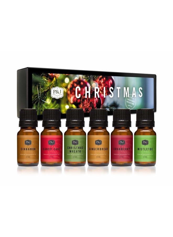 P&J Trading P&J Fragrance Oil Christmas Set | Christmas Wreath, Mistletoe, Candy Cane, Gingerbread, Cinnamon, and Cranberry Candle Scents, Freshie Scents, Candle/Soap Making Supplies  - Image 1