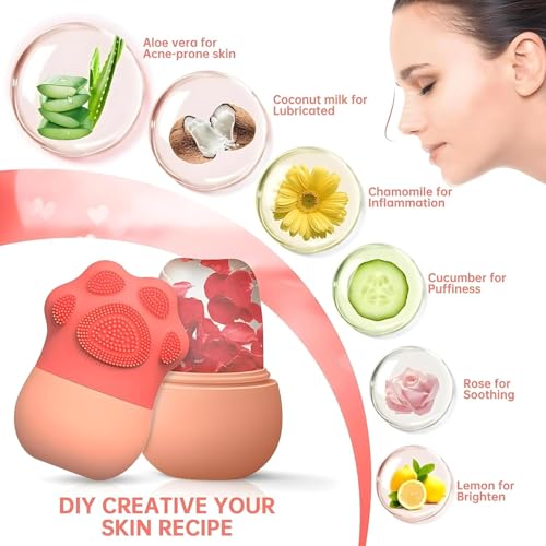 SkinSide Ice Roller for Face with Scrubber | Ice Roller for Face |For Men & Women | Ice Cube Roller for Glowing Skin & Puffy Eyes | Reusable & Unbreakable (Pink) - Image 2