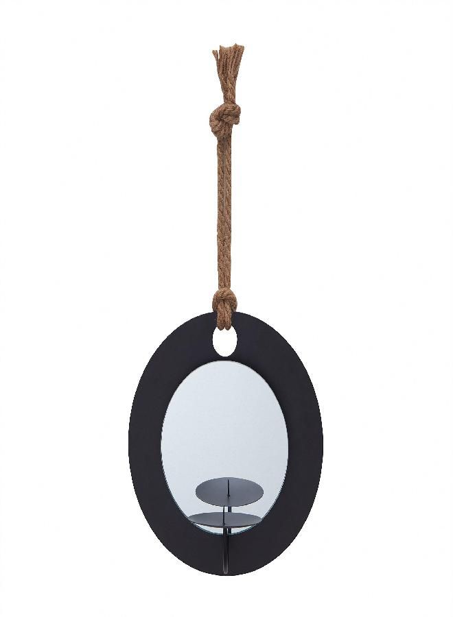Danya B Danya B. Decorative Round Rustic Pillar Candle Sconce with Rope and Mirror - A Unique Hanging Wall Accent  - Image 2