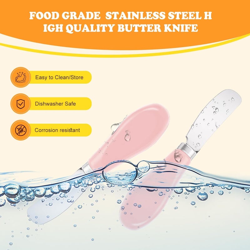 Siutco Butter Spreader Knife Set, 2-Pack Stainless Steel Cheese and Butter Knives with Ceramic Handle, Dishwasher Safe, for Soft & Hard Cheese, Jam, Cold Butter (Coral Pink) - Image 2