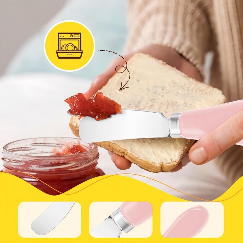 Siutco Butter Spreader Knife Set, 2-Pack Stainless Steel Cheese and Butter Knives with Ceramic Handle, Dishwasher Safe, for Soft & Hard Cheese, Jam, Cold Butter (Coral Pink) - Image 3