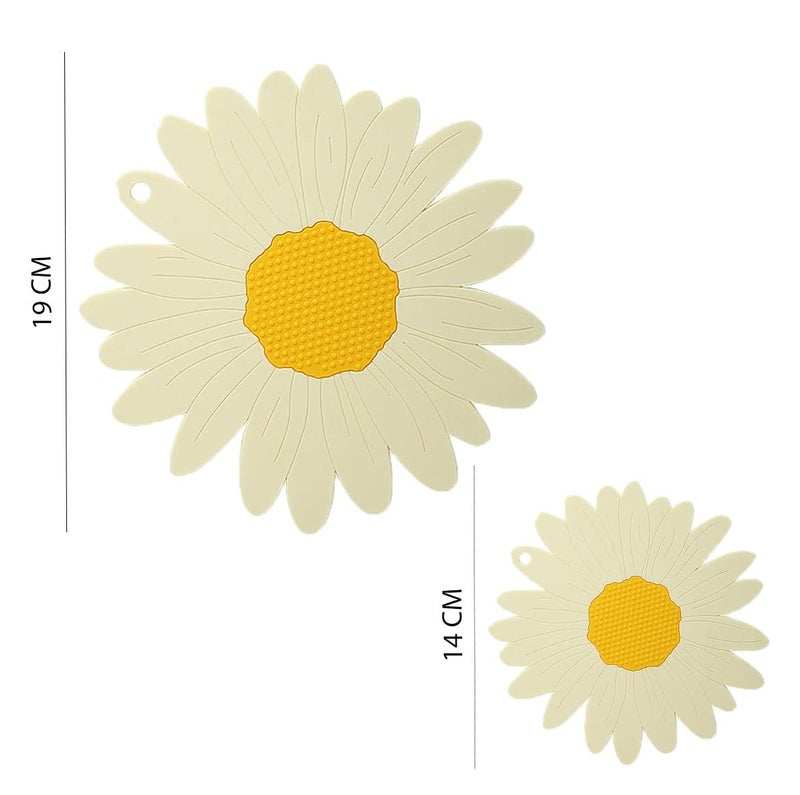 WOODTULA WOODTULA Non Slip Trivets for Hot Dishes Sunflower Kitchen Decor Trivet Mat Hot Pads for Countertop Silicone Trivet Mats Set of 2 BigSmall White - Image 2