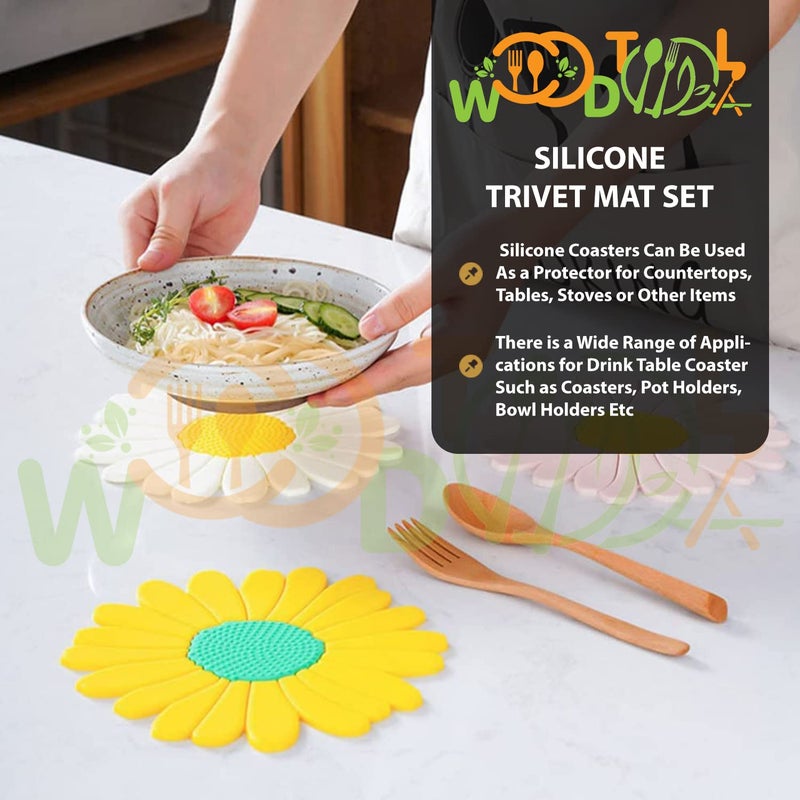 WOODTULA WOODTULA Non Slip Trivets for Hot Dishes Sunflower Kitchen Decor Trivet Mat Hot Pads for Countertop Silicone Trivet Mats Set of 2 BigSmall White - Image 5