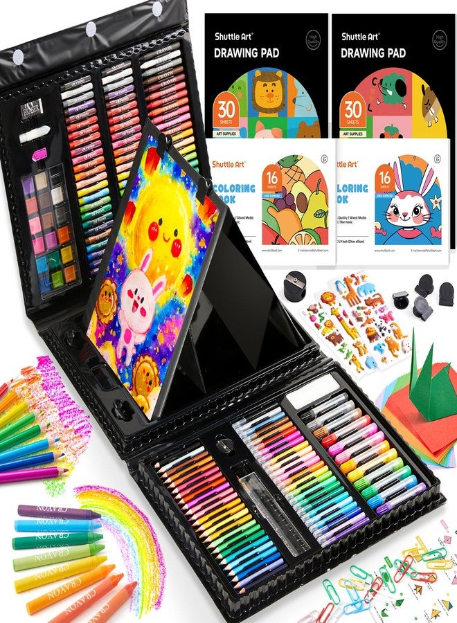 Shuttle Art 335 Piece Kids Art Set, Multi-Media Art Supplies, Gift Art Kit with Trifold Easel, 2 Drawing Pads, 2 Coloring Books, Oil Pastels, Crayons, Watercolors, Markers, Colored Pencils (Black) - Image 1