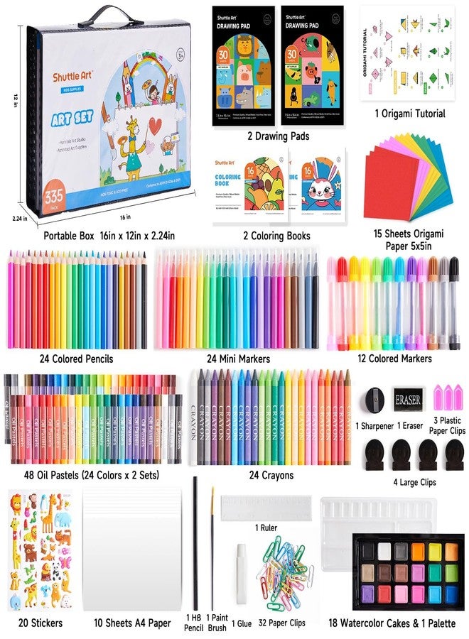 Shuttle Art 335 Piece Kids Art Set, Multi-Media Art Supplies, Gift Art Kit with Trifold Easel, 2 Drawing Pads, 2 Coloring Books, Oil Pastels, Crayons, Watercolors, Markers, Colored Pencils (Black) - Image 3