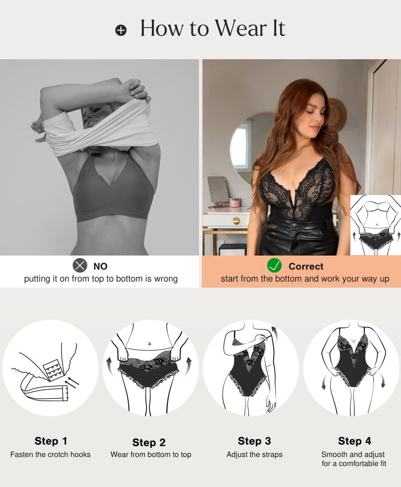 Popilush Shapewear Bodysuits for Women Tummy Control Lace Bodysuit V Neck Sleeveless Corset Tops Body Suit - Image 5
