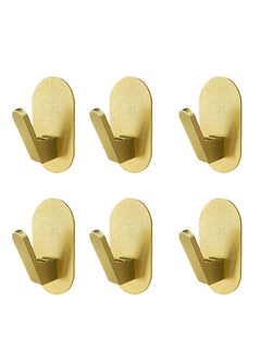 Adhesive Towel Hooks, 6 Pack for Hanging Heavy Duty Wall Hooks Stick on Bathroom, Kitchen, Glass Door,Tile, Mirror, No Tools Gold Robe Holder