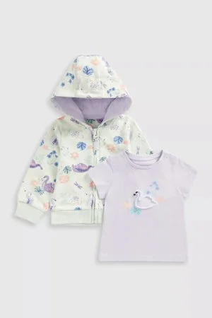 مذركير طقم تي-شيرت وهودي مزيّن بطبعة بجعة