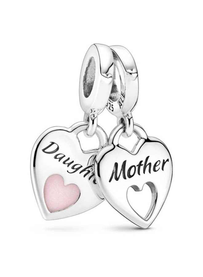 PANDORA Mother And Daughter Hearts Sterling Silver Split Dangle with Shimmering Pink Enamel 