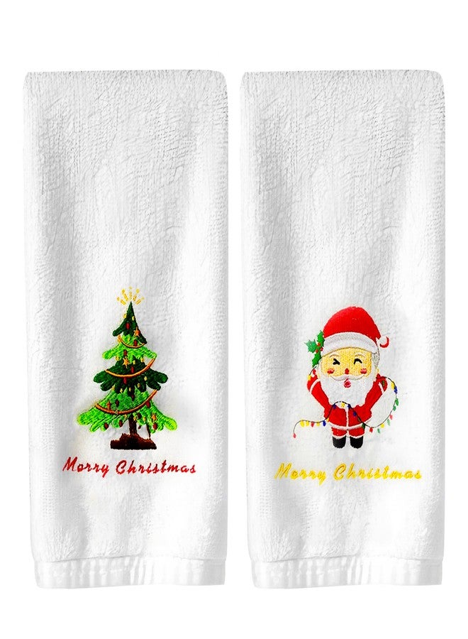 Cuteiush Christmas Hand Towels for Bathroom, 100% Cotton Soft Absorbent Kitchen Towels with Embroidery Holiday Decorations, 2 Pieces (13 x 29 Inch) - Image 1
