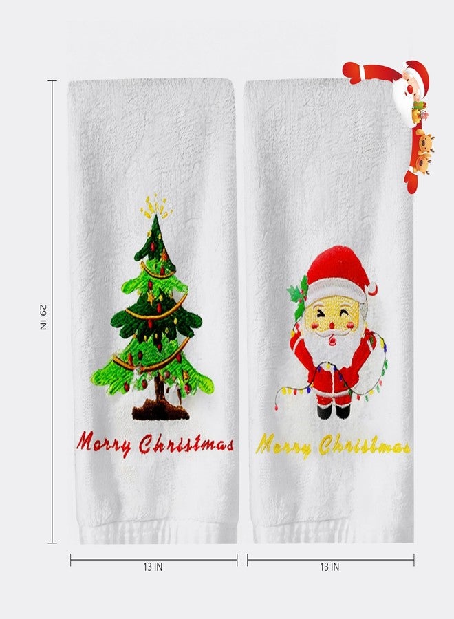 Cuteiush Christmas Hand Towels for Bathroom, 100% Cotton Soft Absorbent Kitchen Towels with Embroidery Holiday Decorations, 2 Pieces (13 x 29 Inch) - Image 2