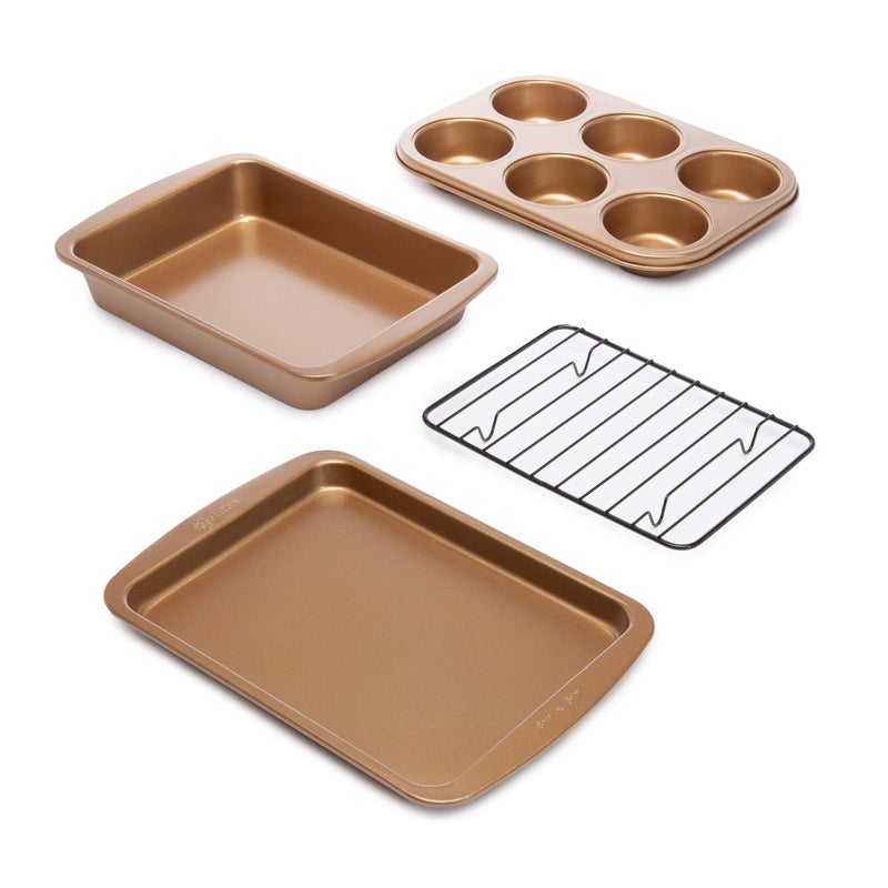 Ecolution NonStick Toaster Oven Bakeware Set 4Piece Carbon Steel Easy to Clean and Perfect for Single Servings Copper