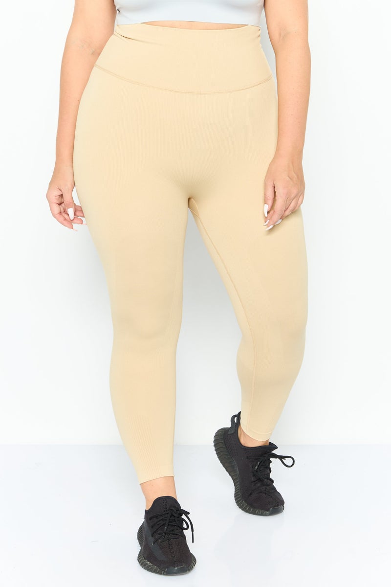 Adidas Women Plus Size Training Leggings, Beige  - Image 1
