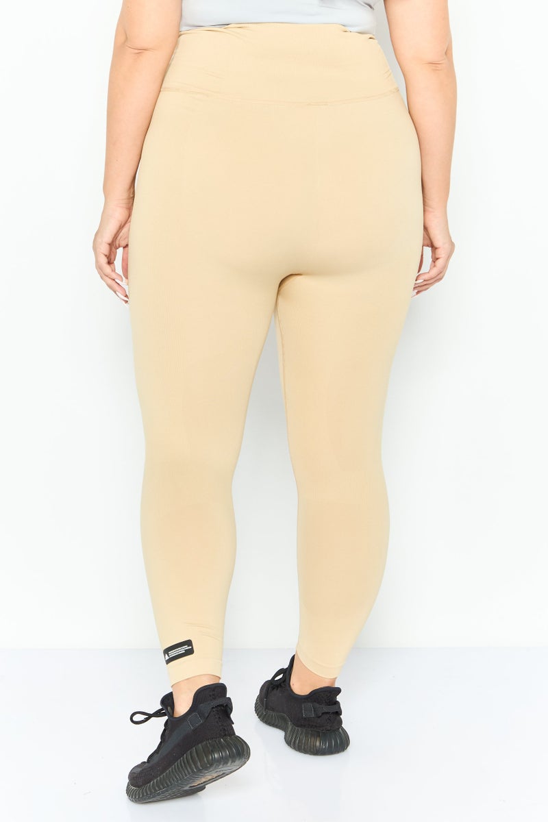 Adidas Women Plus Size Training Leggings, Beige  - Image 4