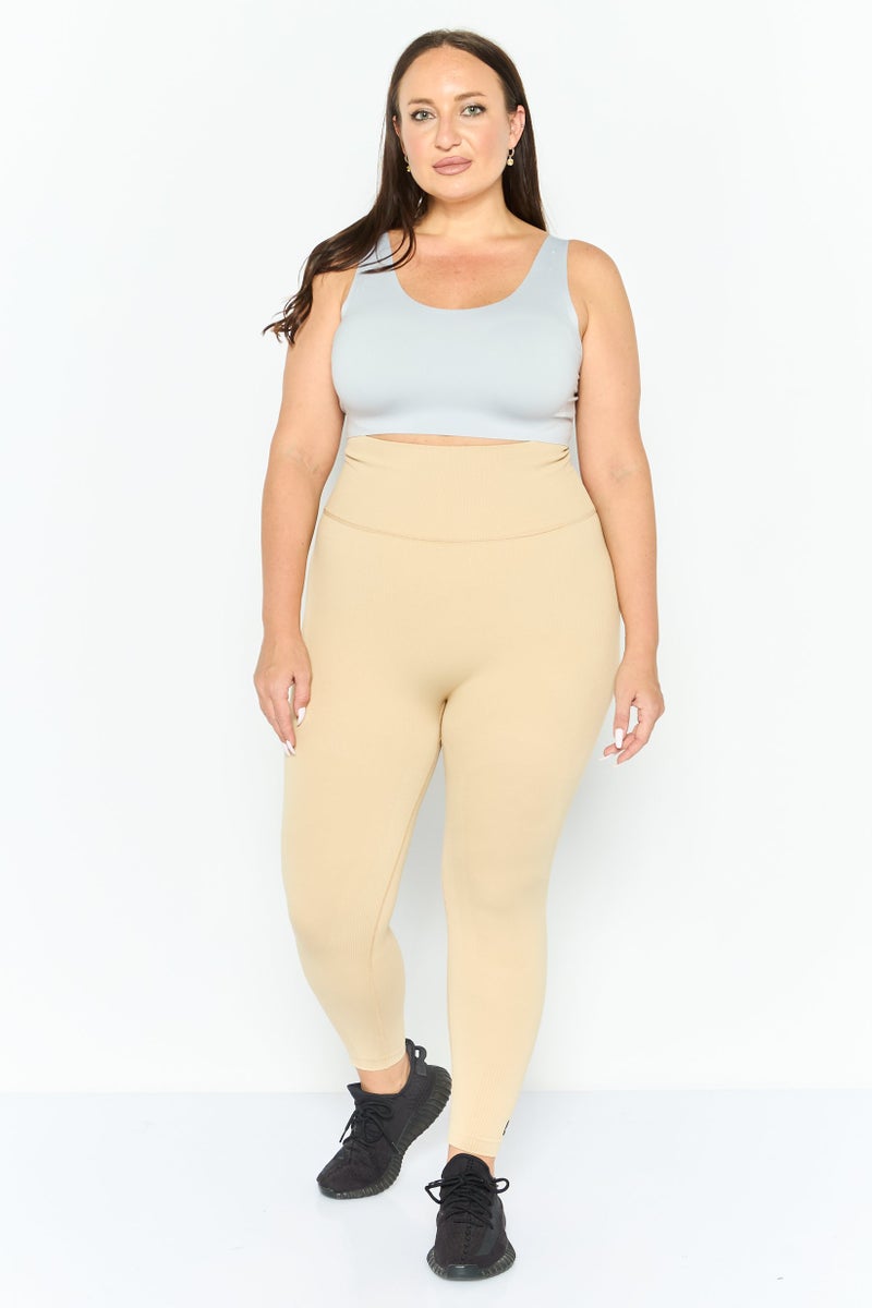 Adidas Women Plus Size Training Leggings, Beige - Image 2