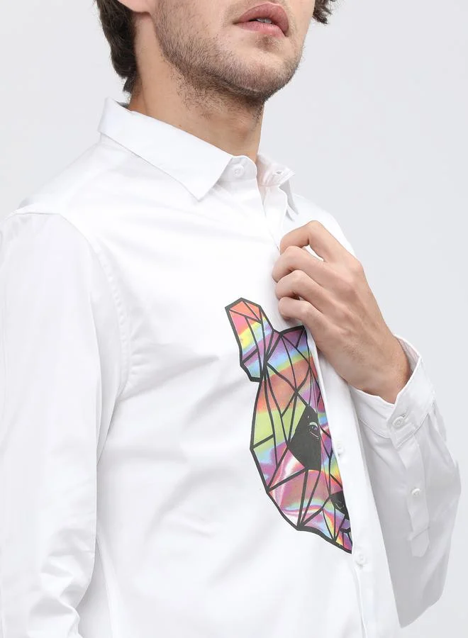 هاي لاندر Bear Placement Print Slim Fit Shirt with Long Sleeves by Styli