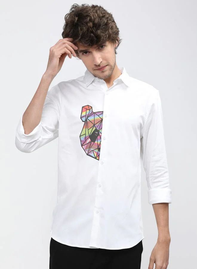 هاي لاندر Bear Placement Print Slim Fit Shirt with Long Sleeves by Styli