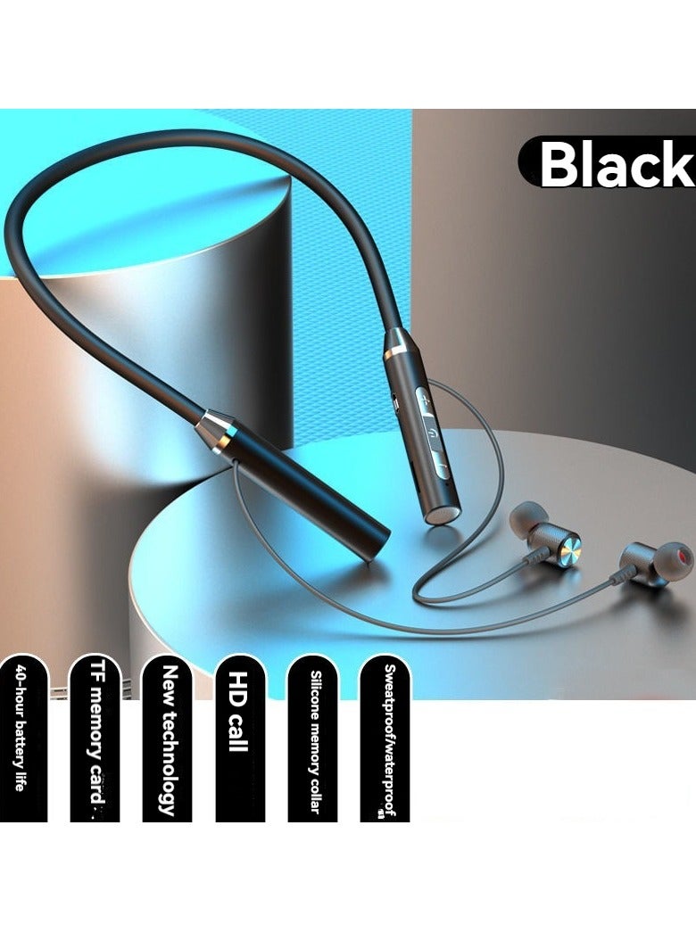 New neck-worn sports wireless earphones high-power Bluetooth earphones black  - Image 1