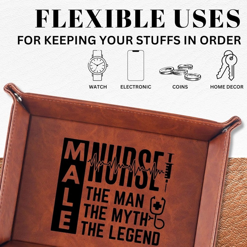 INNObeta INNObeta Male Nurse Gifts Valet Tray for Men Desktop Storage Organizer PU Leather Bedside Tray Key Coin Holder for Birthday  The Man The Myth The Legend  - Image 2