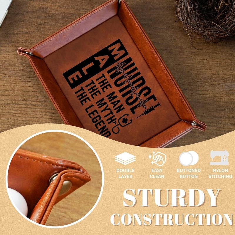 INNObeta INNObeta Male Nurse Gifts Valet Tray for Men Desktop Storage Organizer PU Leather Bedside Tray Key Coin Holder for Birthday  The Man The Myth The Legend  - Image 5