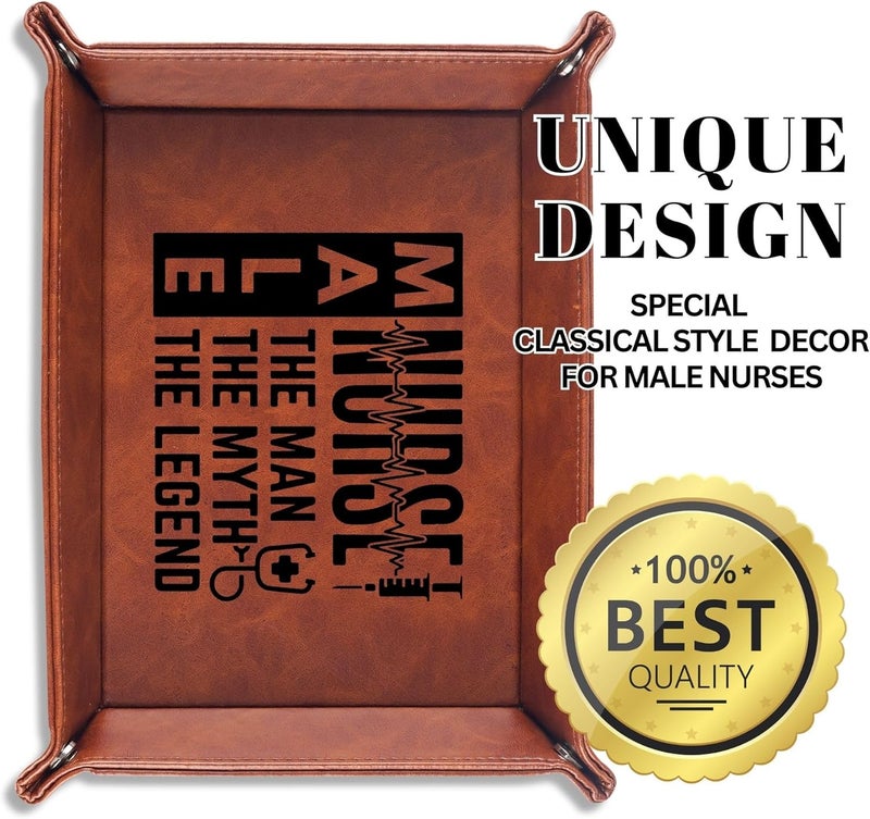 INNObeta INNObeta Male Nurse Gifts Valet Tray for Men Desktop Storage Organizer PU Leather Bedside Tray Key Coin Holder for Birthday  The Man The Myth The Legend  - Image 4
