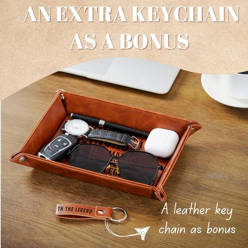 INNObeta INNObeta Male Nurse Gifts Valet Tray for Men Desktop Storage Organizer PU Leather Bedside Tray Key Coin Holder for Birthday  The Man The Myth The Legend  - Image 3