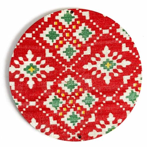 Adikala 4 INCH Patola Print Fabric with MDF Cutout Base for Diwali, Bandhanwal, Toran, Festival Decoration, DIY Art & Craft Set of 6 (Red) - Image 1
