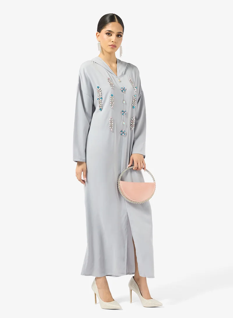 خزانة Embellished Jalabiya With Hood