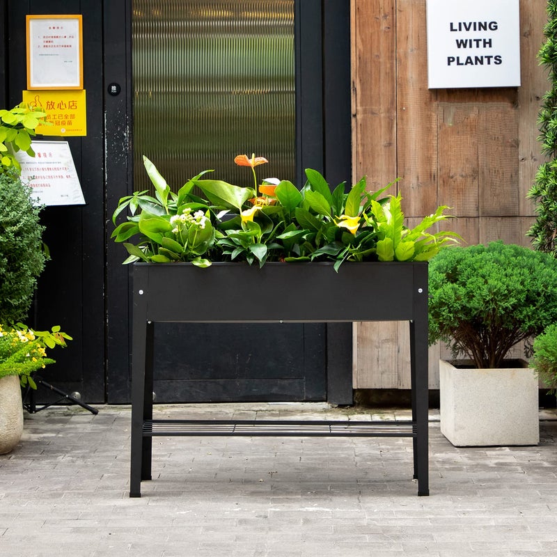 VEOAY Piksedo Raised Garden Bed, Elevated Planter Metal Plant Box with Legs Standing Garden Stand Drainage Holes Frosted Black - Image 5