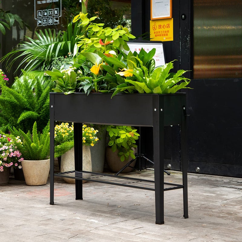 VEOAY Piksedo Raised Garden Bed, Elevated Planter Metal Plant Box with Legs Standing Garden Stand Drainage Holes Frosted Black - Image 4
